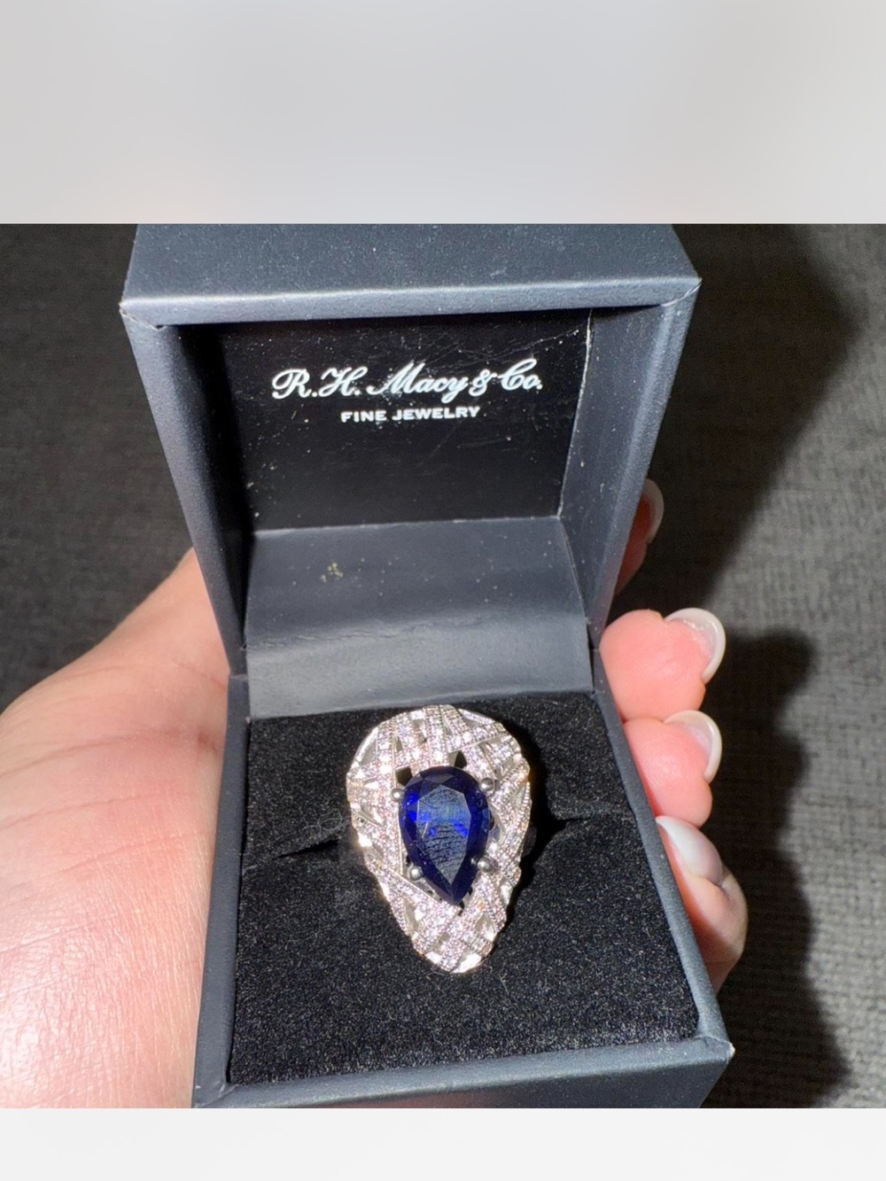 Blue Teardrop Halo Cocktail Ring